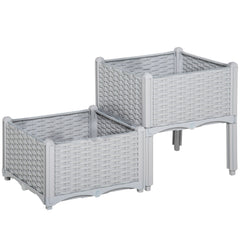 2-Piece Raised Garden Bed with Legs, Self-Watering Planter Box Raised Bed to Grow Flowers, Herbs & Vegetables, Gray