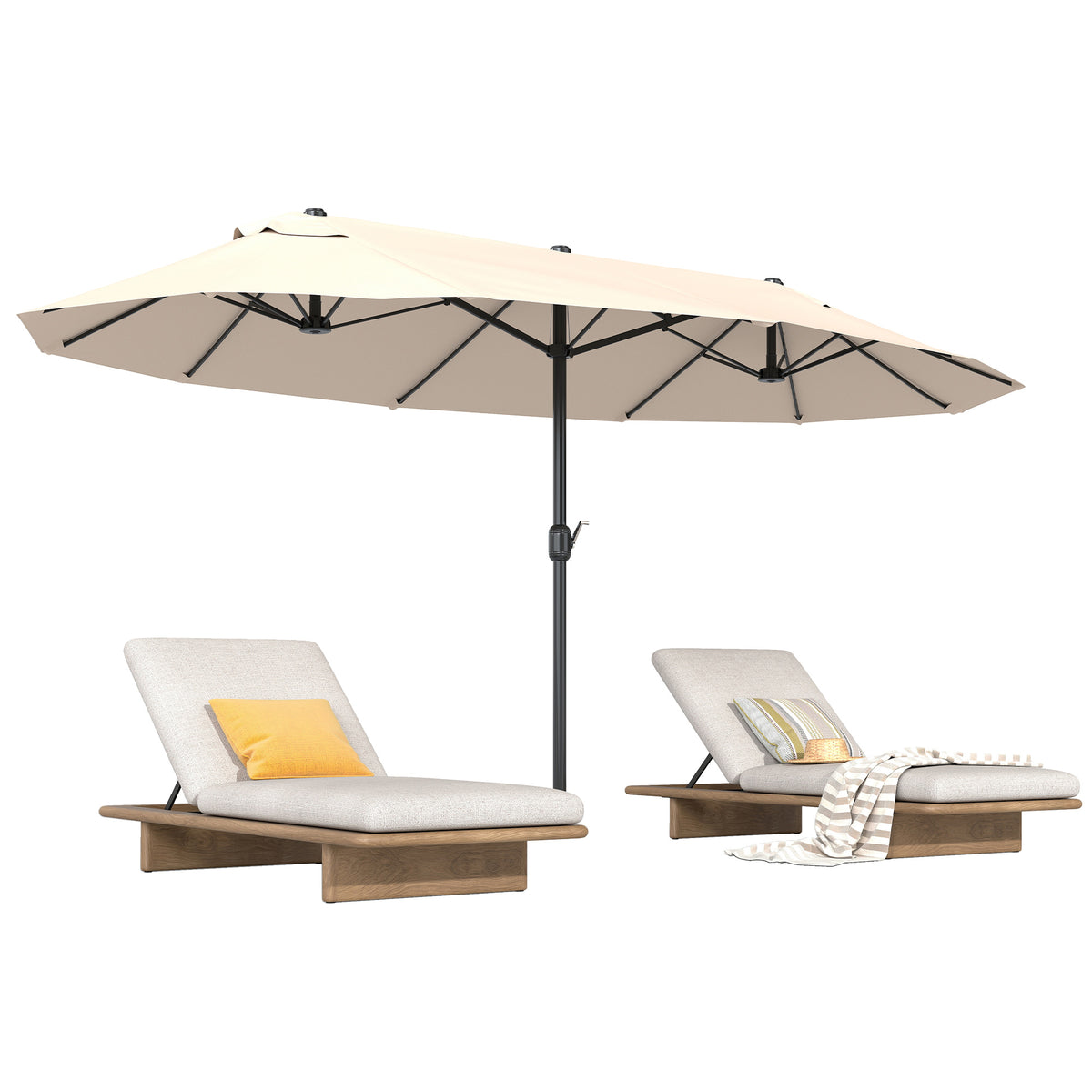15ft Patio Umbrella Double-Sided Outdoor Market Extra Large Umbrella with Crank Handle for Deck, Lawn, Backyard and Pool, Cream White