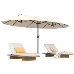 15ft Patio Umbrella Double-Sided Outdoor Market Extra Large Umbrella with Crank Handle for Deck, Lawn, Backyard and Pool, Cream White