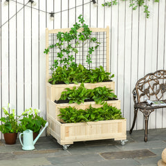 3-Tiers Raised Garden Bed with Trellis, 53" H Vertical Planter Box with Wheels & Back Storage Area, for Flowers, Vegetables, Herbs, Natural