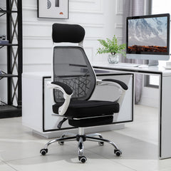 Ergonomic High Back Mesh Office Chair Swivel Reclining Computer Desk Chair with Retractable Footrest, Headrest, Padded Armrest