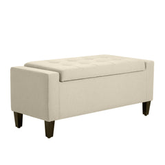 36" Ottoman with Storage, Storage Ottoman Bench with Lift Top and Rubberwood Legs, Linen Upholstered Entryway Bench with Seating for Living Room, Bedroom, Holds up to 330 lb, Beige