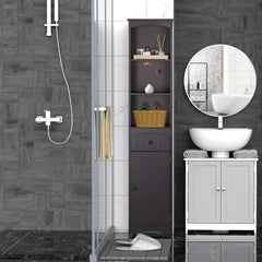 Bathroom Storage Cabinet, Free Standing Bathroom Storage Unit, Tall Linen Tower with 3-Tier Shelves and Drawer, Brown