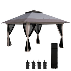 13' x 13' Pop Up Gazebo Instant Canopy Tent Shelter with 2-Tier Roof, Carry Bag, Wight Bags for Outdoor, Garden, Gray