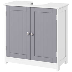 Pedestal Sink Storage Cabinet, Bathroom Sink Cabinet with U-Shape Cut-Out and Adjustable Shelf, White and Gray