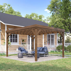 10' x 12' Outdoor Wooden Pergola, Grape Vine Gazebo with Concrete Anchors for Garden, Patio, Backyard, Deck, Brown