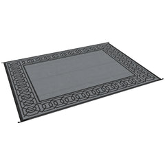 Outdoor Rug for Patio, 9' x 12' Waterproof Large Mat, Reversible Plastic Straw Rug for Decor, Portable Outside RV Camping Area Carpet Mat for Backyard Porch Deck Picnic, Black & Gray Border