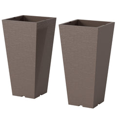 23 Inch Tall Planters for Outdoor Plants, Set of 2 Plastic Flower Pots, for Front Door Patio Garden Use, Brown