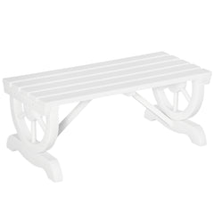 2-Person Wooden Garden Bench, Outdoor Wagon Wheel Porch Bench for Backyard Garden, Support 550 LBS, Rustic Country Style Patio Furniture, White