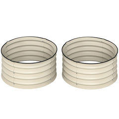 Set of 2 Raised Garden Bed, Metal Planter Box with Safety Edging, Easy-to-assemble Stock Tank, Cream