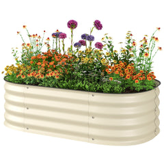 3.4' x 2' x 1' Galvanized Raised Garden Bed Kit, Metal Planter Box with Safety Edging, Cream