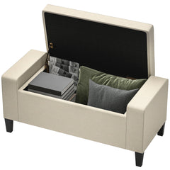 36" Ottoman with Storage, Storage Ottoman Bench with Lift Top and Rubberwood Legs, Linen Upholstered Entryway Bench with Seating for Living Room, Bedroom, Holds up to 330 lb, Beige