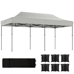 10 x 20 ft Pop Up Canopy Tent, Heavy Duty UPF50+ Outdoor Portable Instant Canopy Shelter with Wheeled Bag, White