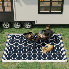 Reversible Outdoor Rug, 9' x 12' Waterproof Plastic Straw Floor Mat, Portable RV Camping Carpet, Large Floor Mat for Backyard, Deck, Picnic, Beach, Blue & White