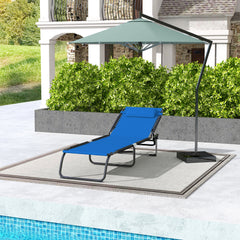 Folding Chaise Lounge Pool Chair with 4-Position Reclining Back, Pillow, Breathable Mesh & Bungee Seat, Dark Blue