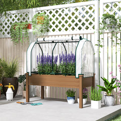 Raised Garden Bed with PE Greenhouse Cover Outdoor Planter Box for Herbs and Vegetables, 48 x 22 x 46 inch, Brown