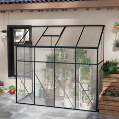 8' x 4' Walk-in Polycarbonate Greenhouse, Lean-to Aluminum Green House with Rain Gutter and Foundation, Black