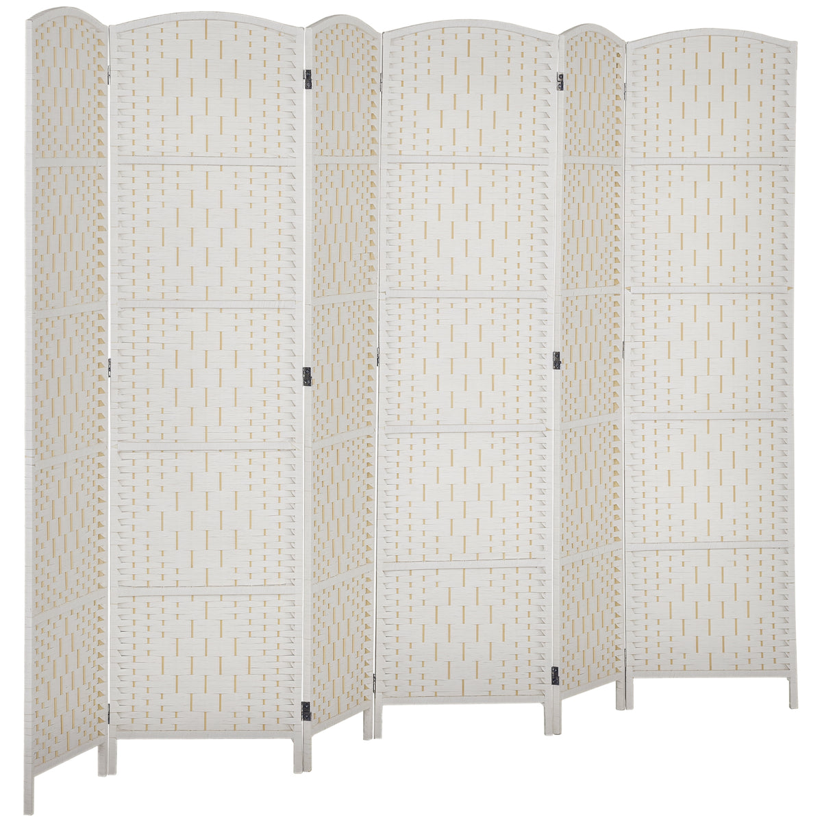Room Divider, 6 Panel Folding Privacy Screen, 6FT Tall Portable Weave Partition Wall Divider for Bedroom, White