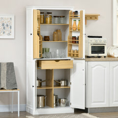 72" Kitchen Pantry Storage Cabinet, Modern Tall Kitchen Cabinet with 5-tier Storage Shelving, 8 Spice Racks, Drawer