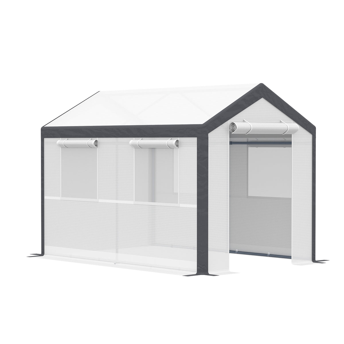 10' x 7' x 7' Greenhouse, Walk-in Outdoor Tunnel Green House with PE Cover, Steel Frame, 2 Roll-Up Zipper Doors & 4 Windows for Flowers, Vegetables, Tropical Plants, White