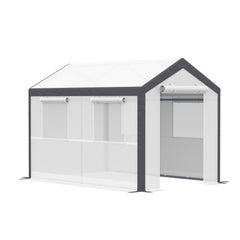 10' x 7' x 7' Greenhouse, Walk-in Outdoor Tunnel Green House with PE Cover, Steel Frame, 2 Roll-Up Zipper Doors & 4 Windows for Flowers, Vegetables, Tropical Plants, White