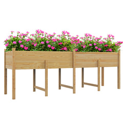 Wooden Raised Garden Bed, Large Elevated Planter Box with Legs, Bed Liner and Drain Holes, 7.4' x 1.8' x 2.6', Natural