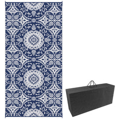 Outdoor Rug for Patio, 9' x 18' Waterproof Large Mat, Reversible Plastic Straw Rug for Decor, Portable Outside RV Camping Area Carpet Mat for Backyard Porch Deck Picnic, Blue & White Floral