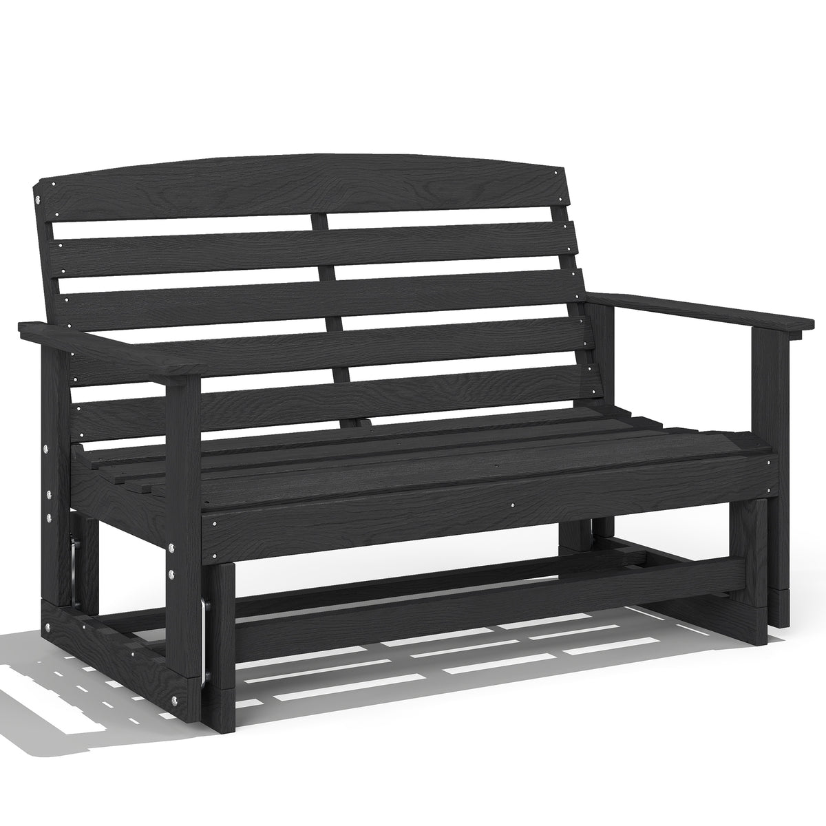 Patio Glider Bench w/ HDPE Slatted Double Rocking Chair, Distressed Black