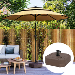 Square Patio Umbrella Base Holder, Heavy Duty Outdoor Umbrella Stand Base, Filled Up to 55lbs with Sand or 44lbs with Water for Garden, Poolside, Brown