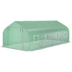 20' x 10' x 7' Walk-in Tunnel Greenhouse with Zippered Mesh Door and 8 Mesh Windows, Gardening Plant Hot House with Galvanized Steel Hoops, Green