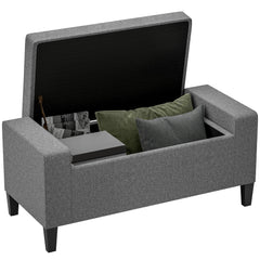 36" Ottoman with Storage, Storage Ottoman Bench with Lift Top and Rubberwood Legs, Linen Upholstered Entryway Bench with Seating for Living Room, Bedroom, Holds up to 330 lb, Gray