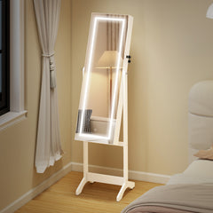 60" Full-Length Mirror Jewelry Storage Armoire w/ Lockable Door & Key, White
