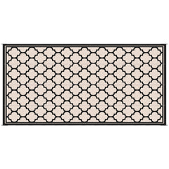 Reversible Outdoor Rug, 9' x 18' Waterproof Plastic Straw Floor Mat, Portable RV Camping Carpet, Large Floor Mat for Deck, Backyard, Picnic, Beach, Black & Beige