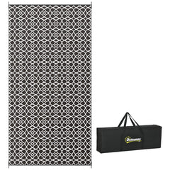 Reversible Outdoor Rug Carpet RV Camping Rugs with Carry Bag, 9' x 18', Black & White Clover
