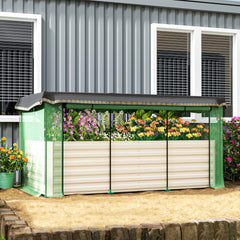 Galvanized Steel Planter Box with Crop Cage and Shade Cloth, Raised Garden Bed for Flowers, Veggies and Herbs, Beige