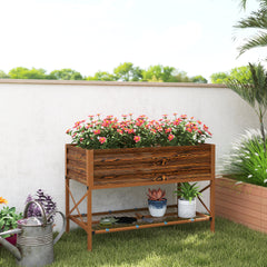 Galvanized Raised Garden Bed, Metal Planter Box with Legs, Storage Shelf and Bed Liner, Dark Brown