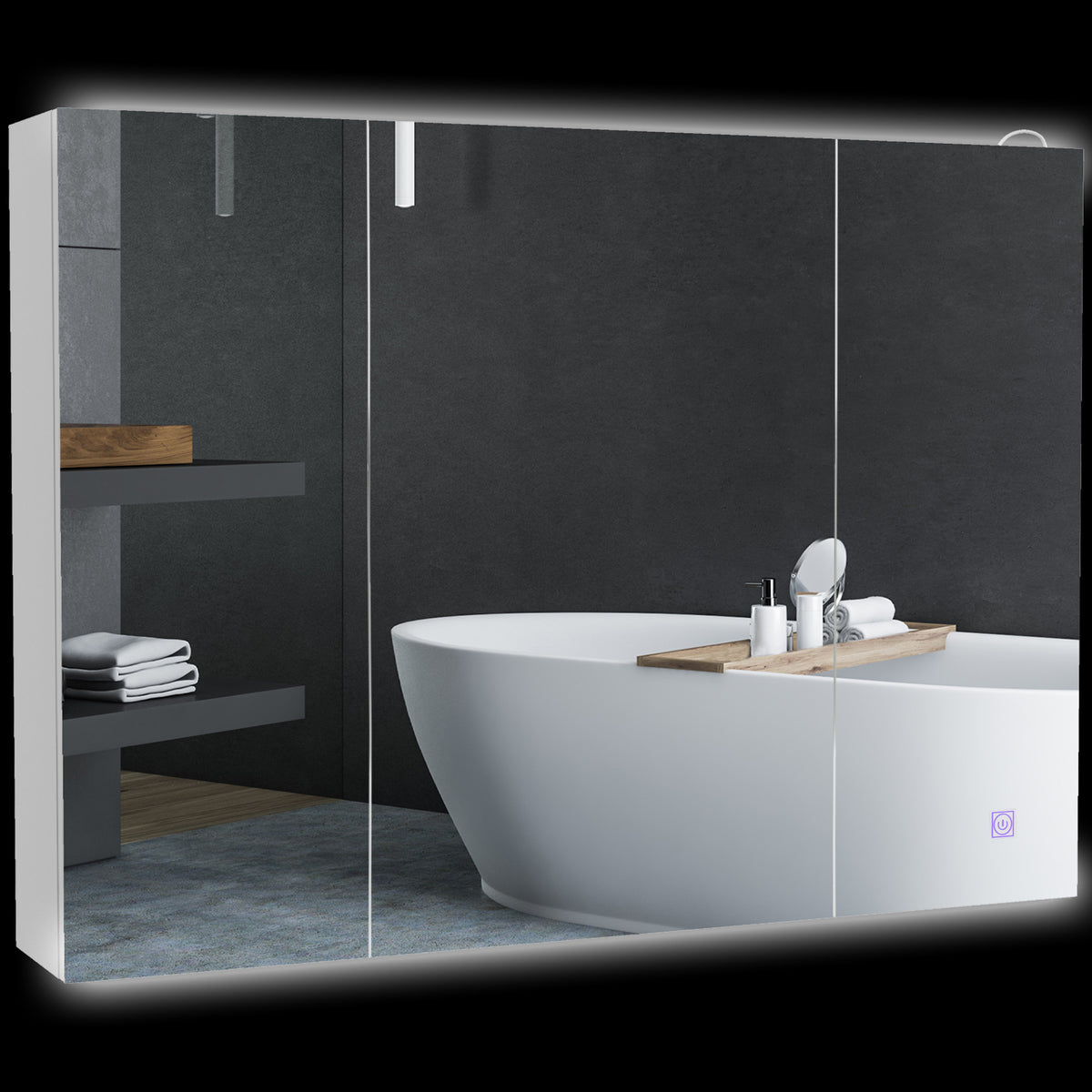Bathroom Mirror Cabinet with Light, Bathroom Storage Cupboard with USB Charge, Adjustable Shelf, 35.5"W x 25.5"H, White
