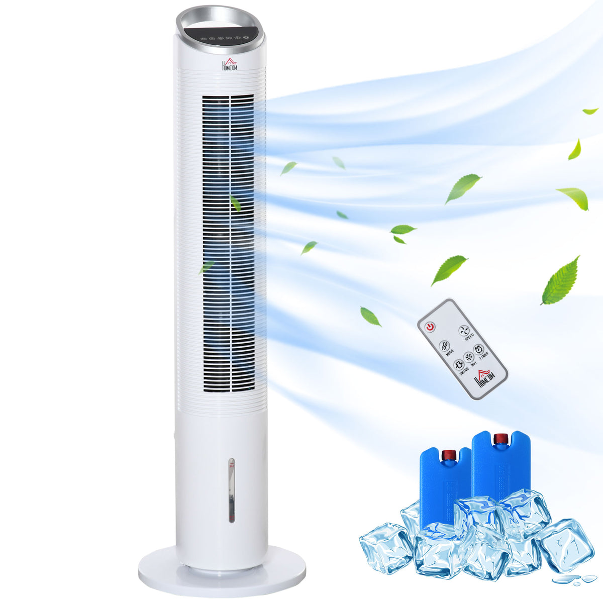 40" Portable Oscillating Air Cooler Fan for Home, 3-In-1 Standing Ice Floor Fan with Humidifier, LED Display, White