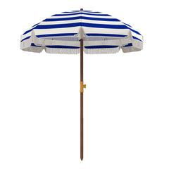 6.2' Beach Umbrella for Travel, Vent, Ruffles, Carry Bag, Portable Outdoor Umbrella for Garden, Blue Stripe