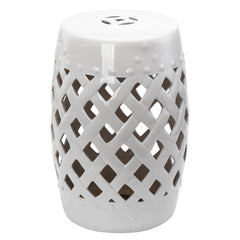 13" x 18" Ceramic Garden Stool with Woven Lattice Design & Glazed Strong Materials Decorative Outdoor Stool, White