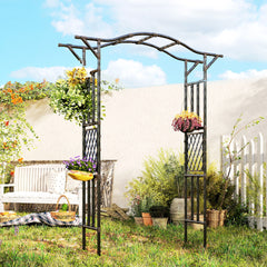Garden Arch, PE-Coated Steel Garden Arch Trellis with Extended Top, Black
