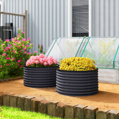 Set of 2 Raised Garden Bed, Metal Planter Box with Safety Edging, Easy-to-assemble Stock Tank, Dark Gray