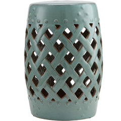 13" x 18" Ceramic Garden Stool with Woven Lattice Design & Glazed Strong Materials Decorative Outdoor Stool, Antique Blue