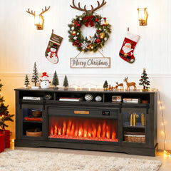 Fireplace TV Stand for TVs Up to 80 Inch, TV Console with Electric Fireplace, Open Storage and Side Cabinets, Gray