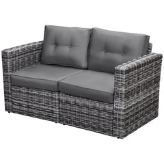 2 Piece Patio Wicker Corner Sofa Set, Outdoor PE Rattan Furniture, with Curved Armrests and Padded Cushions for Balcony, Garden, or Lawn, Gray