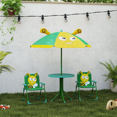 Kids Picnic Table and Chair Set, Outdoor Activity Table with Foldable Chairs, Height Adjustable Umbrella, Green
