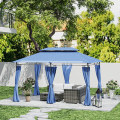 10' x 13' Double Roof Patio Gazebo, Outdoor Gazebo with Curtains, for Garden, Lawn, Backyard and Deck, Dark Blue