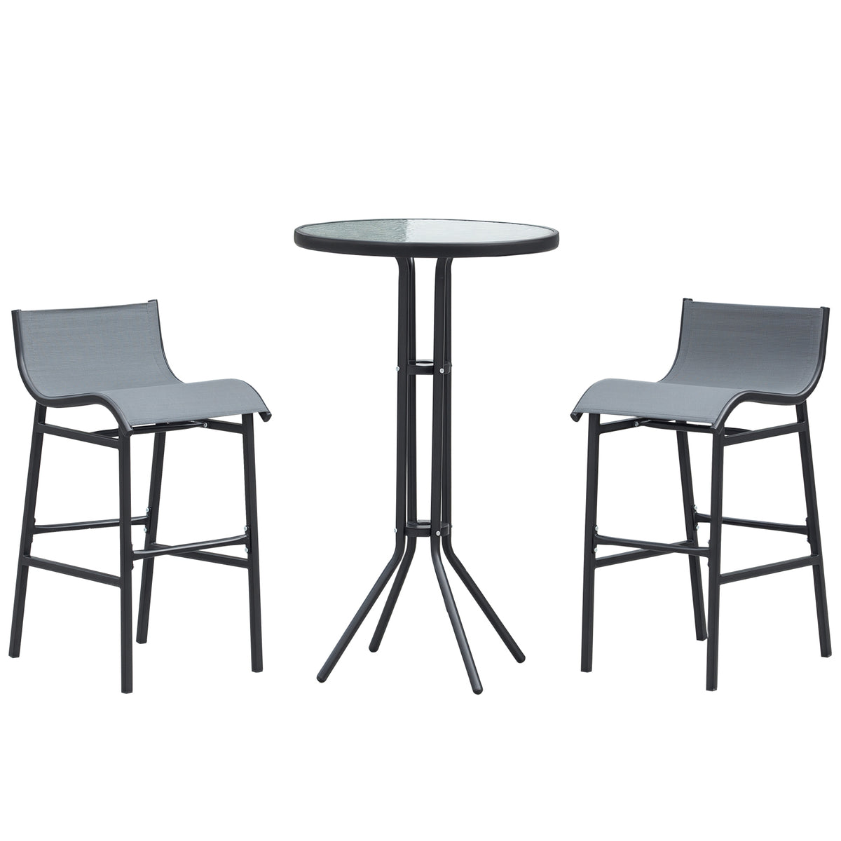 3 Piece Bar Height Outdoor Bistro Set for 2, Charcoal Gray