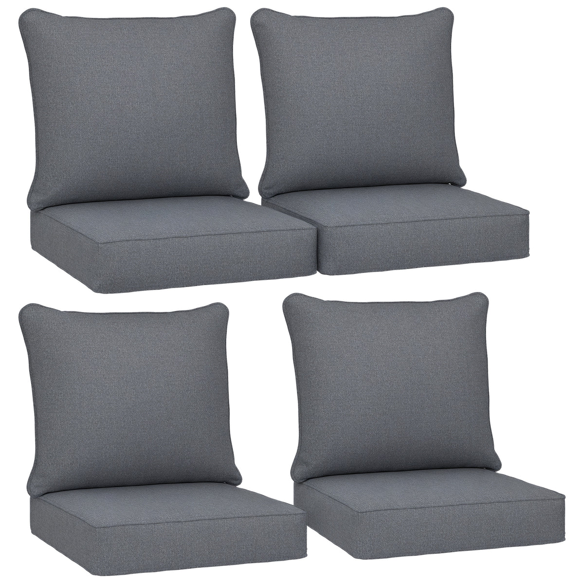 Patio Chair Cushions Set of 4 with Seat & Backrest, Fade Resistant Seat Replacement Cushion Set, Gray