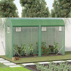 10' x 3' x 7' Walk-in Lean-to Greenhouse, Steel, 4 Zipper Roll-up Windows & 2 Doors, UV Protecting PE Cover for Growing Flowers, Vegetables, Tropical Plants, Saplings, Succulents, Green